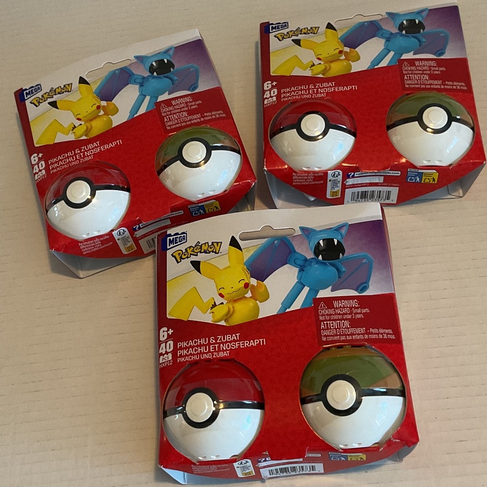 Lot of 3 Meg Pokémon Pikachu & Zubat Sets